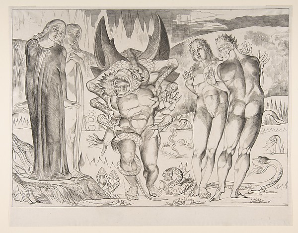 William Blake, Circle of Theives: Agnello Brunelleschi Attacked By a Six-Footed Serpent