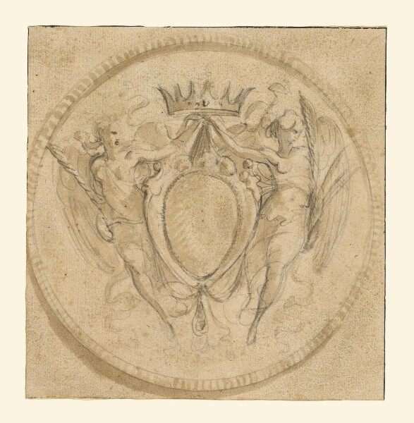 Giuseppe Cades, Coat of Arms of the Rezzonico Family, capped by a Princely Crown and Supported by Two Winged Victories