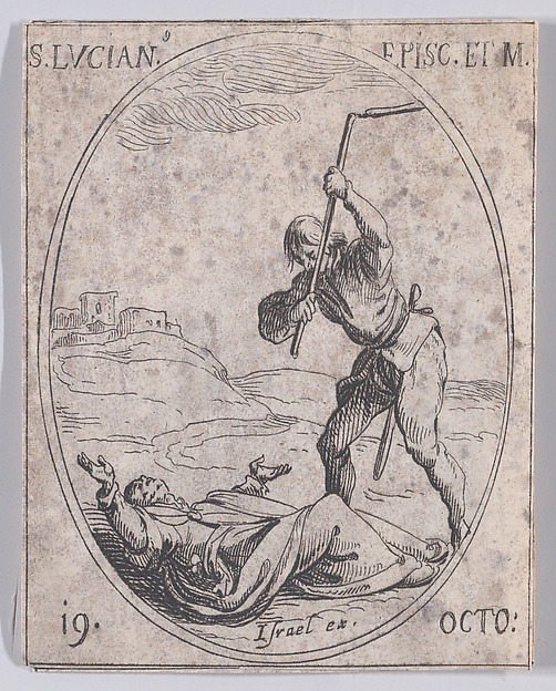Jacques Callot, S. Lucien, évêque (St. Lucian, Bishop), October 19th, from "Les Images De Tous Les Saincts et Saintes de L'Année" (Images of All of the Saints and Religious Events of the Year)