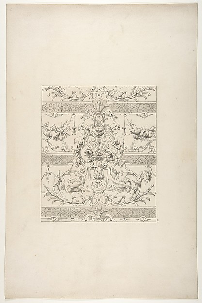 Jules-Edmond-Charles Lachaise, Design for a decorative motif featuring griffins and swags of fruit