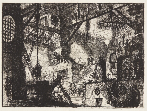 Giovanni Battista Piranesi, Hal med trapper, i forgunden t.h. tunge jernkæder og t.v. et ovalt gittervindue
