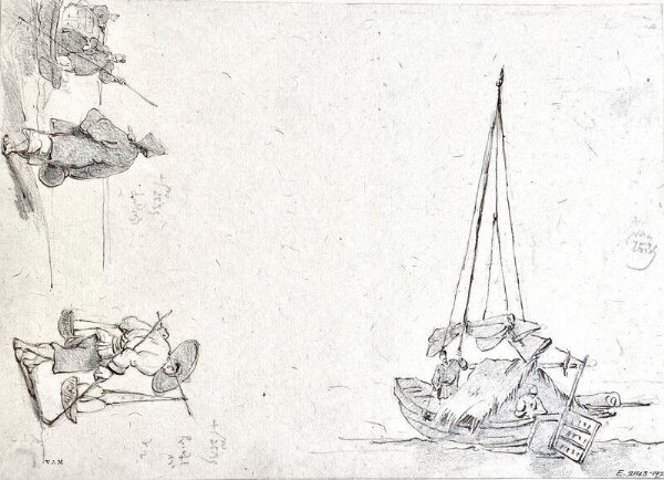 George Chinnery, Three studies of figures and boats, Macau