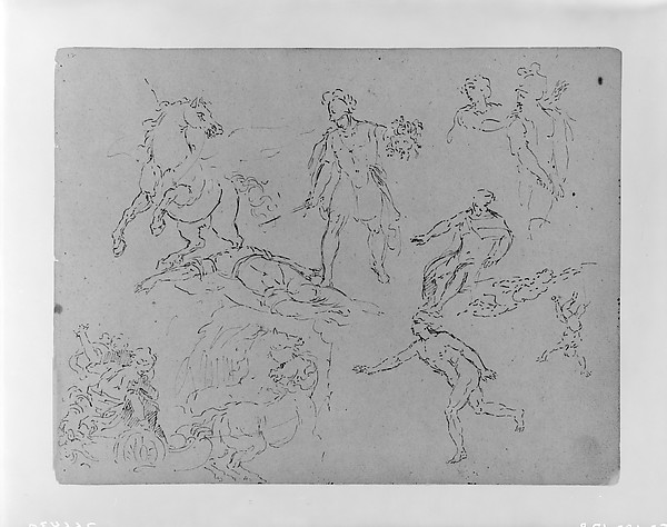Thomas Sully, Figure Sketches, Including Pegasus and Perseus with Head of Medusa; (Rape of Persephoney?) (from Sketchbook)