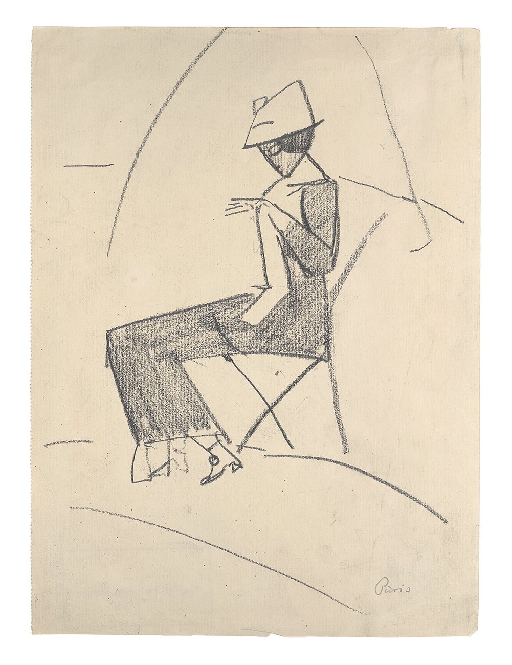 Unknown artist, Sitzende Dame im Park