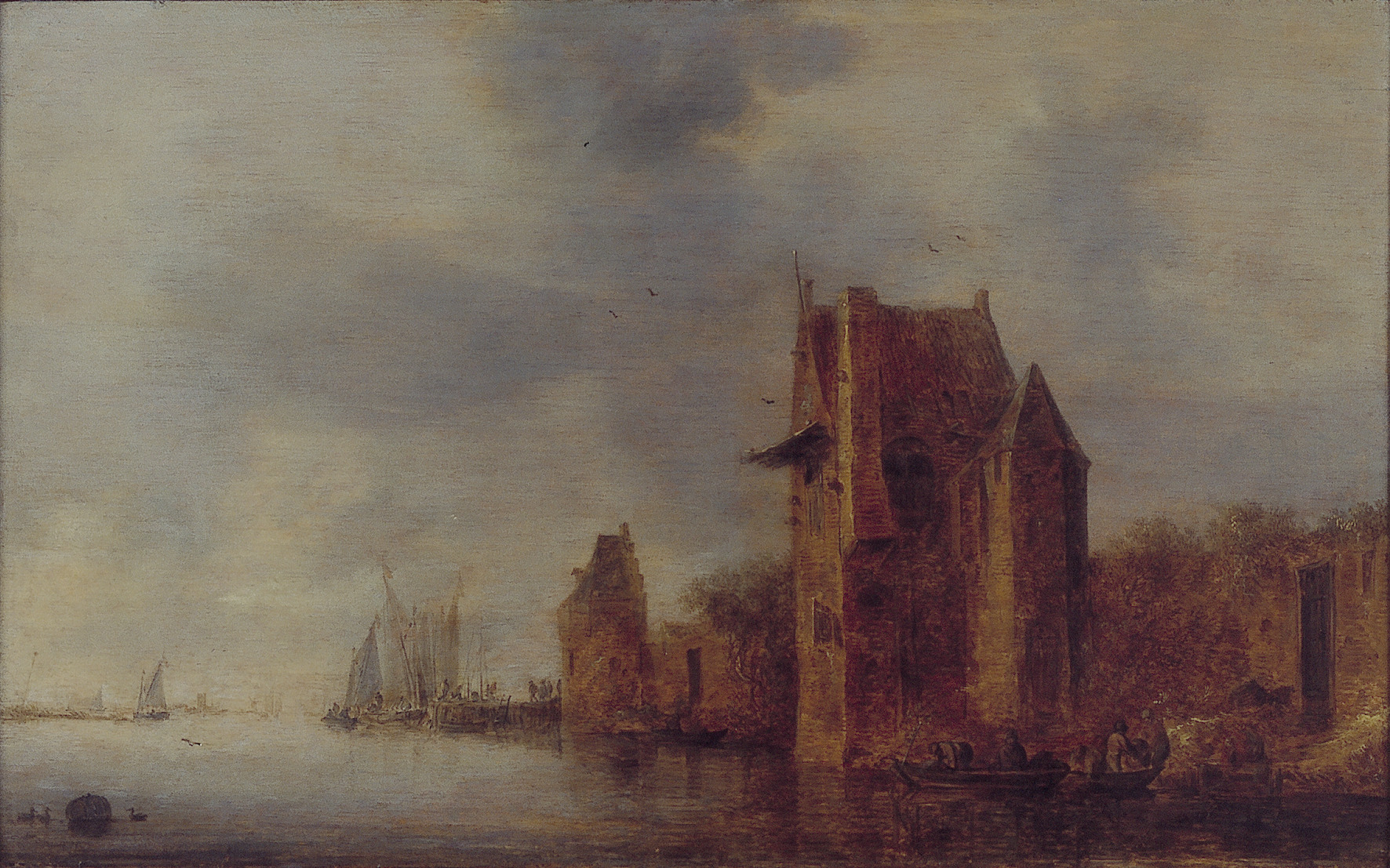Jan van Goyen, Een stadsmuur met twee torens aan een rivier