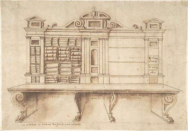 Anonymous, Italian, 16th century, Design for a Bookcase with Writing Desk