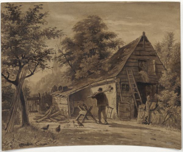 Kikkert, Jan Elias, (1843-1925), (artist), Man at work in a farmyard