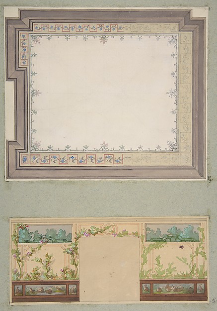 Jules-Edmond-Charles Lachaise, Designs for the ceiling and wall of a room decorated with waterbirds and flowering vines