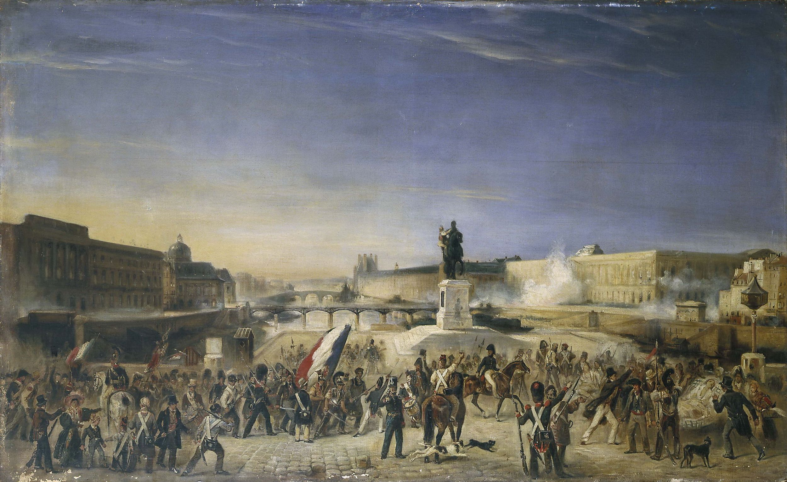 Anonyme, L'attaque du Louvre, le 29 juillet 1830, vue du Pont-Neuf