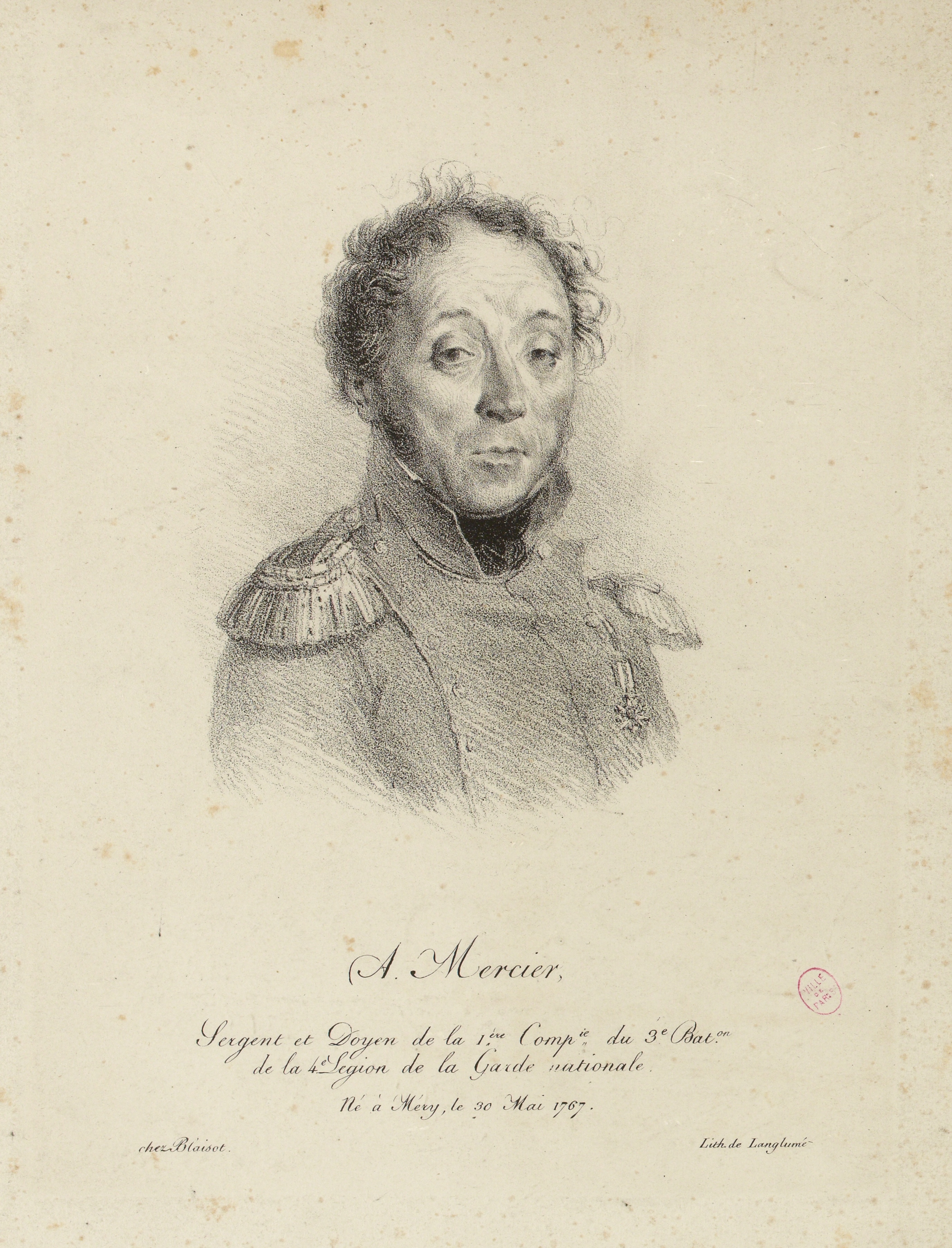 Achille Devéria, Portrait de A. Mercier, sergent et doyen de la première Compagnie du troisième Bataillon de la quatrième Légion de la Garde nationale.
