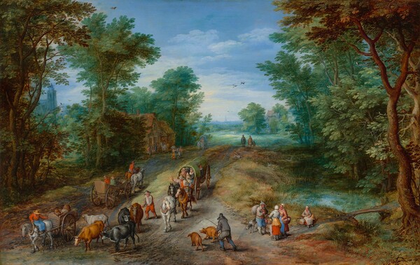 Jan Brueghel the Elder, Wooded Landscape with Travelers