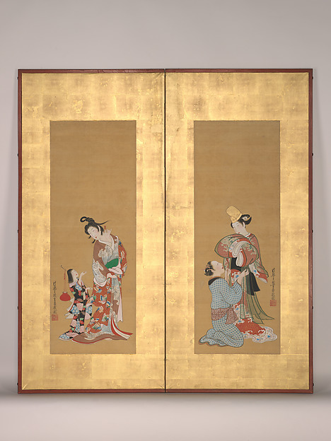Tsukioka Settei, Shirabyōshi Dancer and Female Servant; Courtesan and Girl Attendant