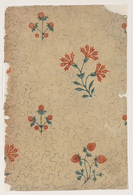 Anonymous, Sheet with overall dot pattern with bouquets