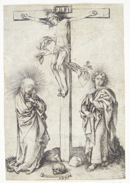 Martin Schongauer, Kristus på korset, med Jomfru Maria og Johannes