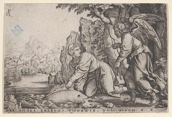 Georg Pencz, Tobiolus Catches the Fish, from The Story of Tobias