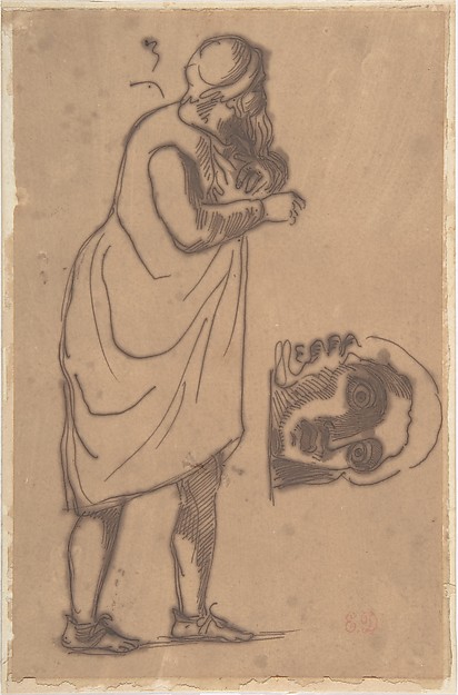 Eugène Delacroix, A Bearded Man, Standing, and a Classical Head