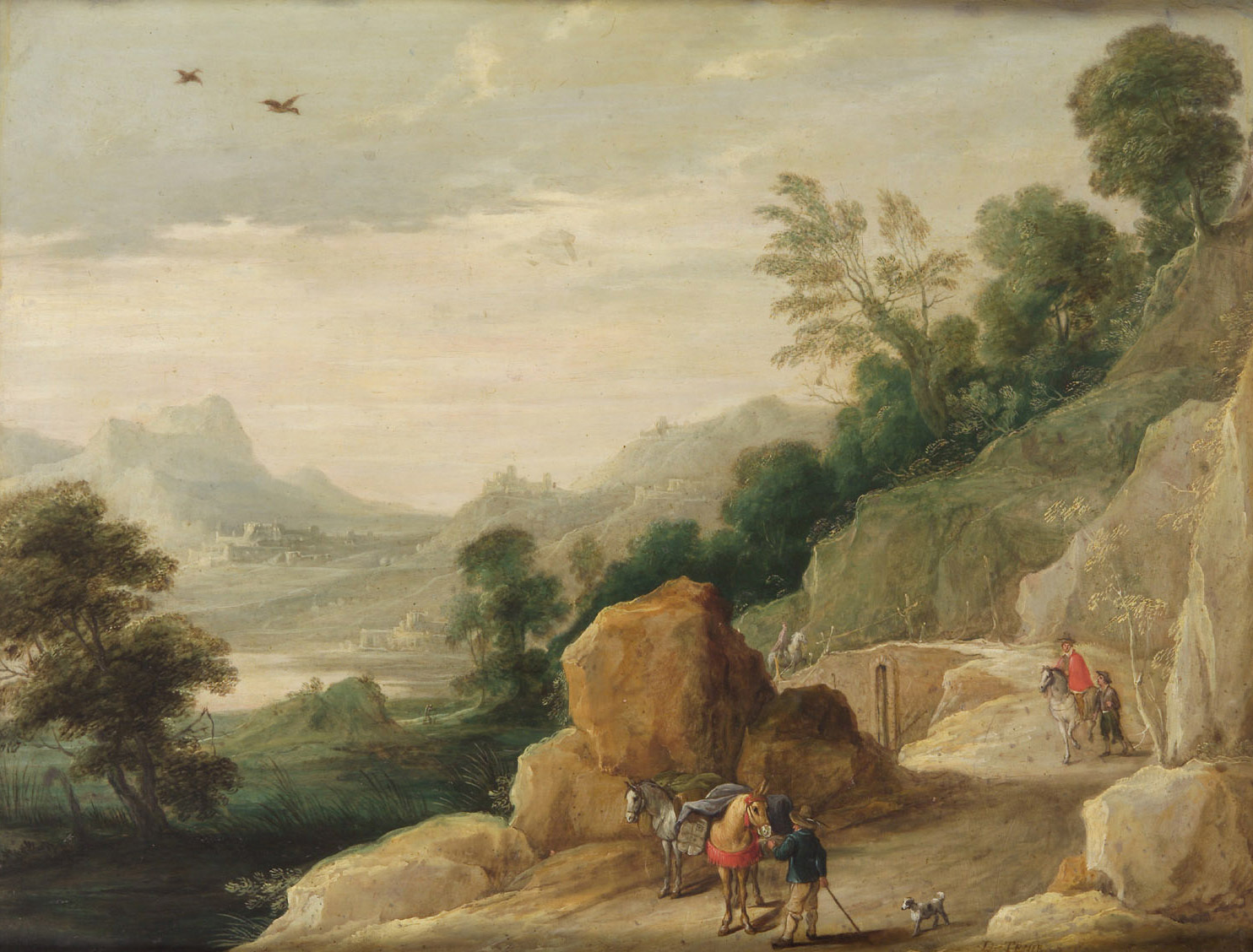 David Teniers the Younger, Landschaft mit zwei Maultieren