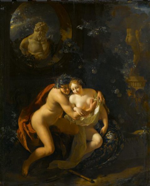 Adriaen van der Werff, A Couple Making Love in a Park Spied on by Children