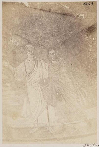 Parker, John Henry, Mosaics - SS. Cosmas and Damian, A.D. 526-530.  Two figures on the left of Christ