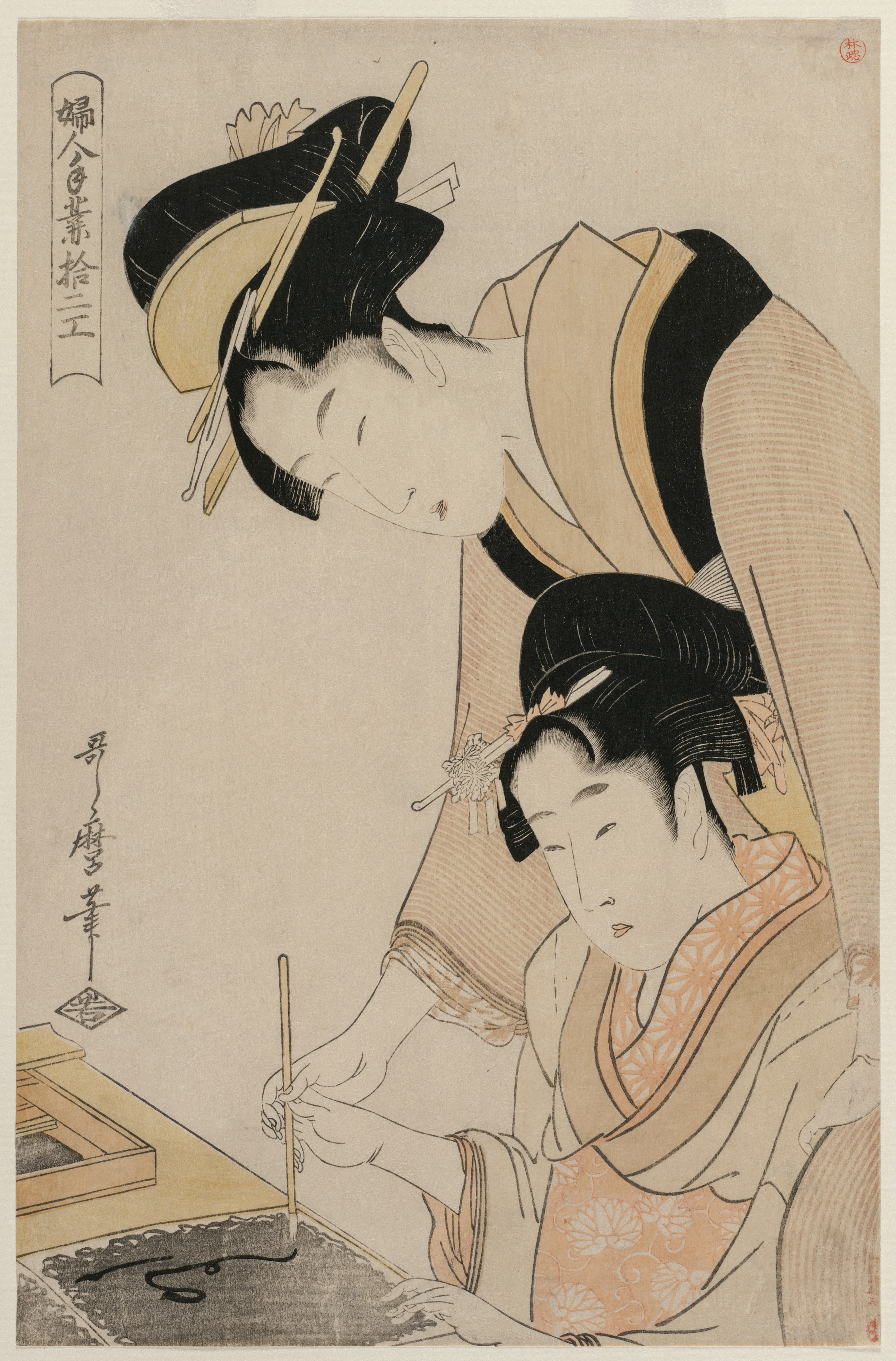 Kitagawa Utamaro, Mother Teaching her Daughter Calligraphy, from the series, Twelve Occupations of Women