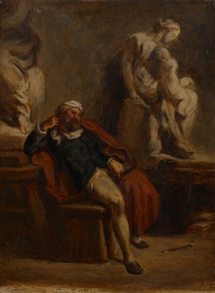 after Eugène Delacroix (Possibly Pierre Andrieu), Michelangelo in His Studio