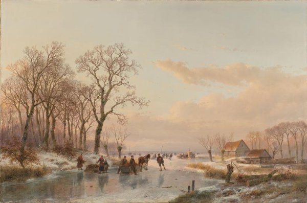 Andreas Schelfhout, A Frozen Canal near the River Maas