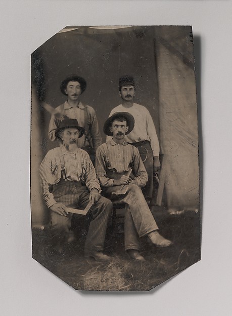 Unknown, [Four Workmen Holding Different Tools: Square, Hatchet, Wood Plane, and Trowel]
