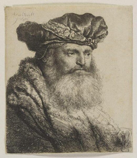 Rembrandt van Rijn, Bearded man in a velvet cap with a jewel clasp