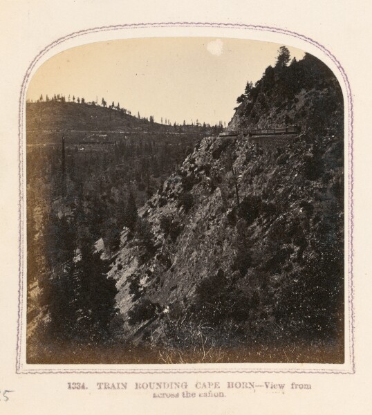 Thomas Houseworth, Train Rounding Cape Horn—View from Across the Canyon