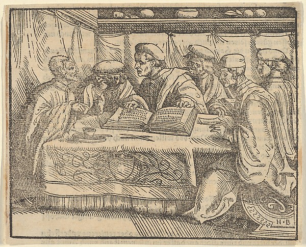 Hans Burgkmair, Six Scholars Sitting Around a Table