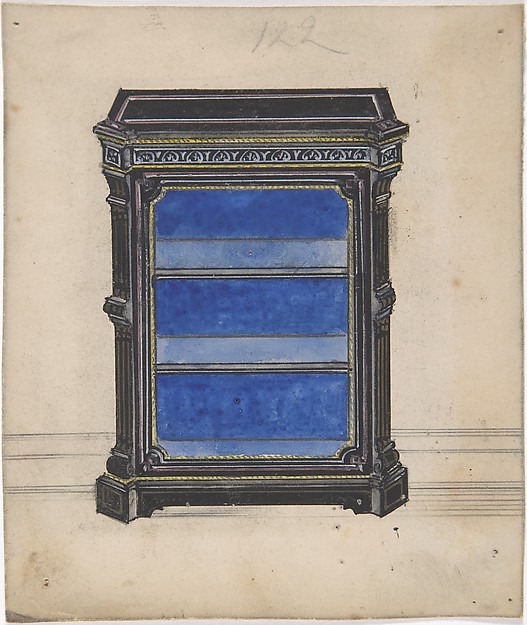 Anonymous, British, 19th century, Design for a Black Cabinet with a Blue Interior