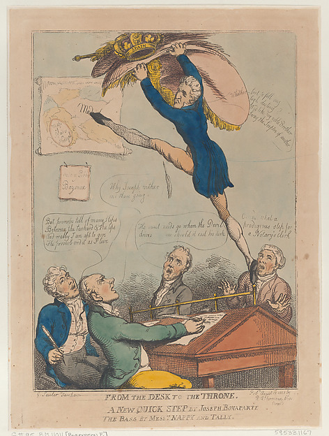 Thomas Rowlandson, From the Desk to the Throne, A New Quick Step by Joseph Bonaparte the Bass By Messers Nappy and Tally