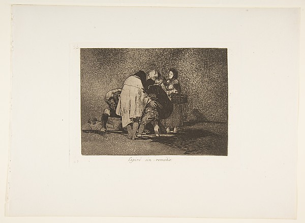 Goya (Francisco de Goya y Lucientes), Plate 53  from "The Disasters of War" (Los Desastres de la Guerra): 'There was nothing to be done and he died' (Espiró sin remedio)