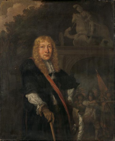 Domenicus van Tol, Portrait of an officer of the Leiden civic guard in front of the gate of the headquarters of the St. George guards