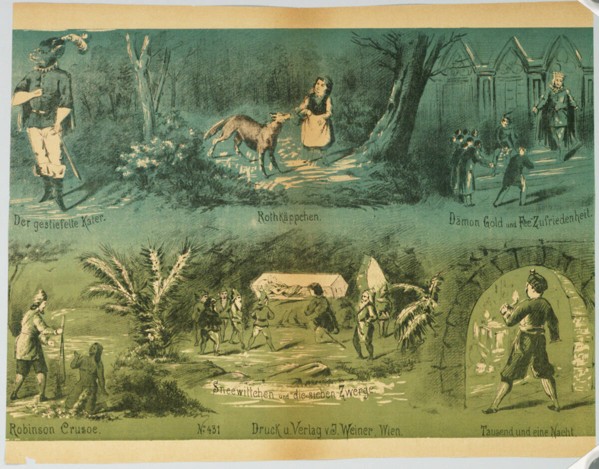 Anonym, Zirkuspantomime: Märchen: Der gestiefelte Kater; Rothkäppchen; Dämon Gold und Fee-Zufriedenheit; Robinson Crusoe; Sneewittchen und die sieben Zwerge; Tausend und eine Nacht