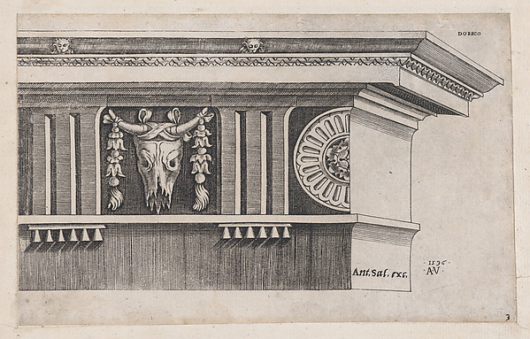 Agostino Veneziano (Agostino dei Musi), Doric Entablature, from "Speculum Romanae Magnificentiae"