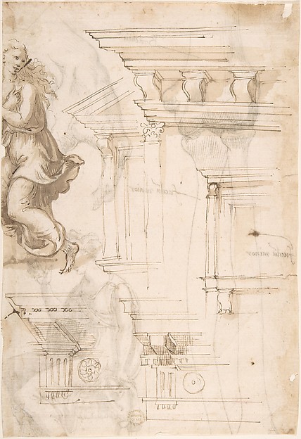 Anonymous, Italian, 16th century, Architectural Sketches and a Figure (recto); Figure and Anatomical Sketches (verso)