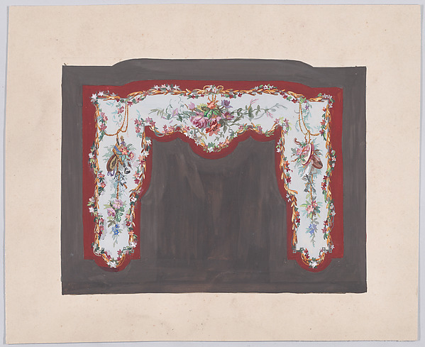 Anonymous, French, 19th century, Design for a Fireplace (?) with Bundles and Garlands of Flowers Decorated with Musical Instruments