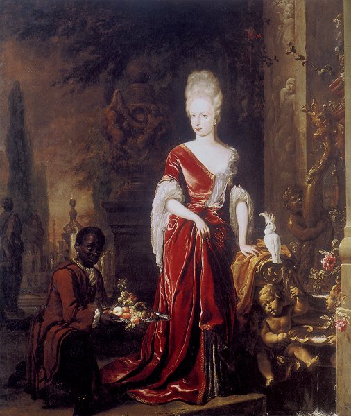 Jan Weenix, Portrait of Elisabeth Charlotte of the Palatine, duchess of Orléans (1652-1722), with a servant
