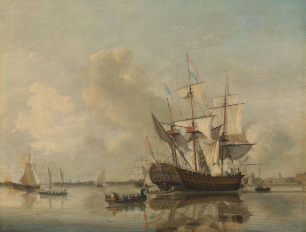 Nicolaas Baur, The Navy's Frigate 'Rotterdam' on the Maas off Rotterdam