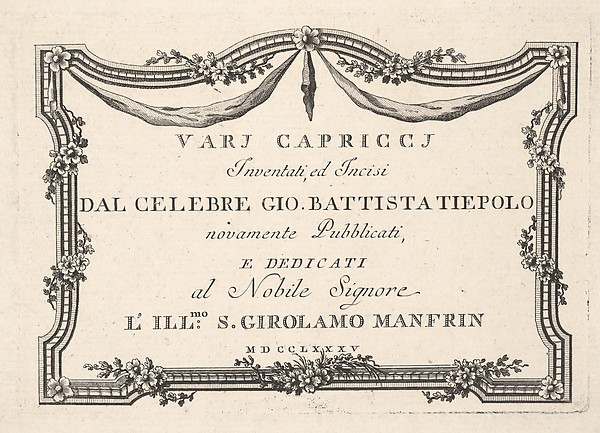 Giovanni Battista Tiepolo, Title page, from "Vari Capricci"
