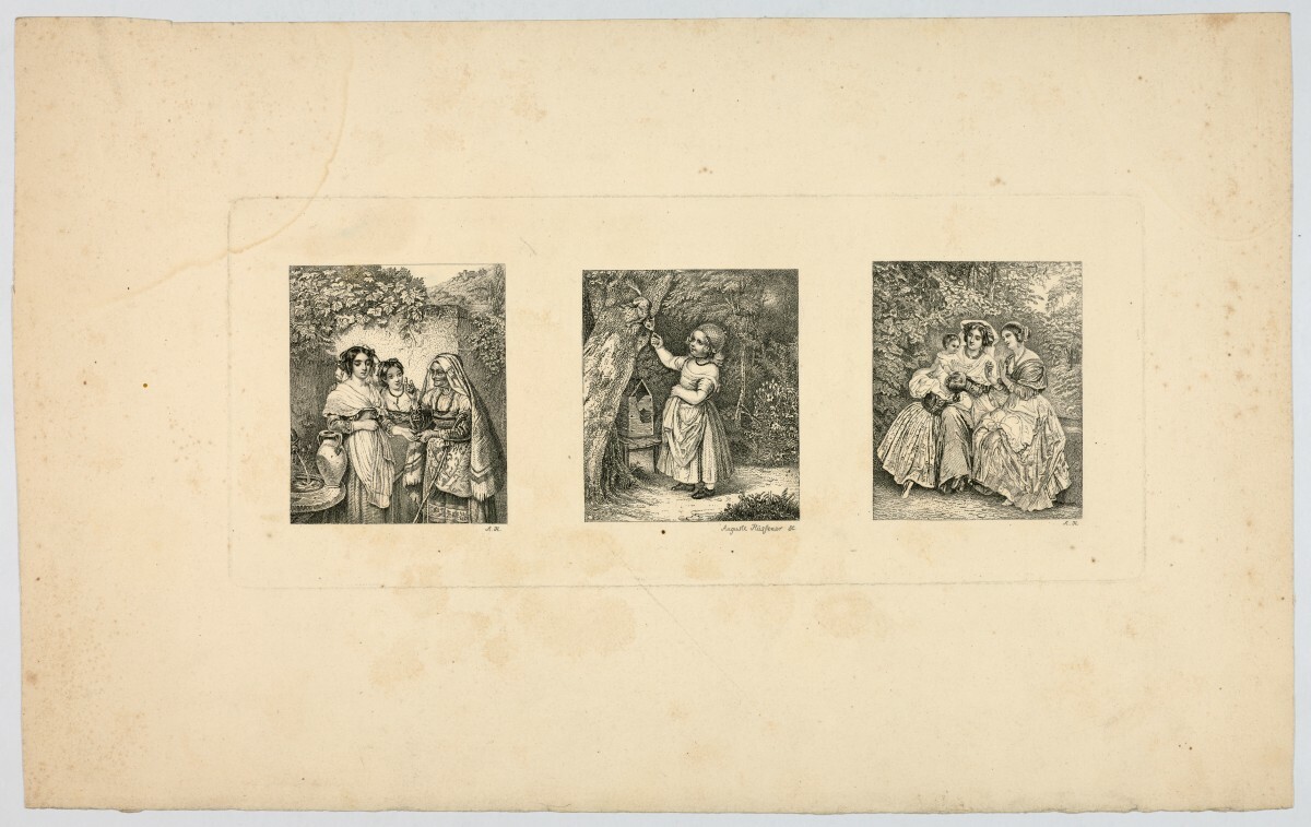 Unknown artist, Hüssener, Auguste: Andruckbogen mit drei Gemäldereproduktionen