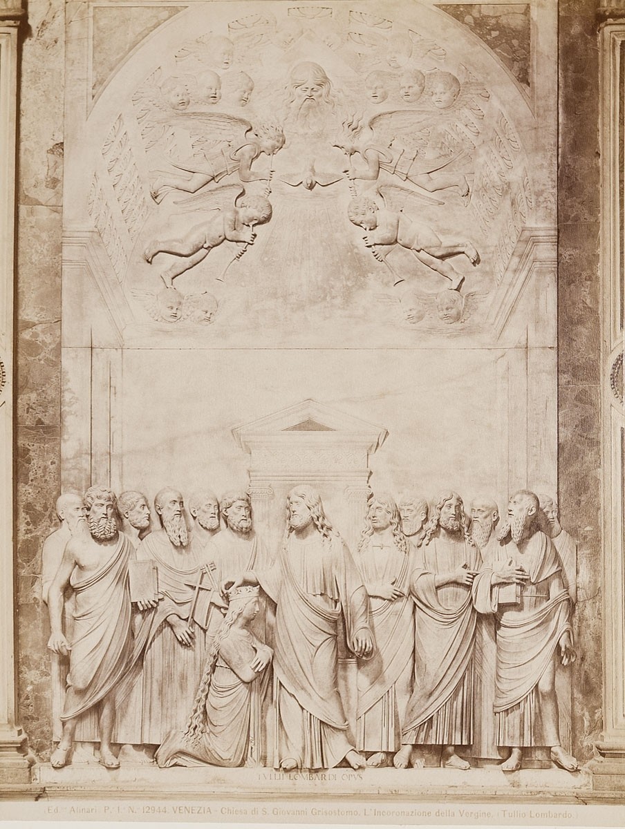 Fratelli Alinari, Tullio Lombardo: Marienkrönung im Kreise der Apostel, San Giovanni Crisostomo, Venedig