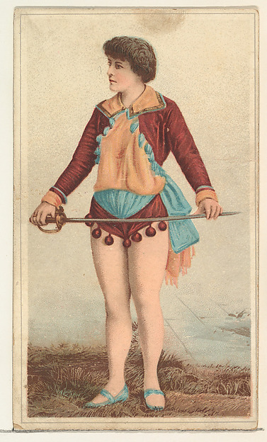 W. Duke, Sons & Co., Actress holding long sword in both hands, from Stars of the Stage, Second Series (N130) issued by Duke Sons & Co. to promote Honest Long Cut Tobacco