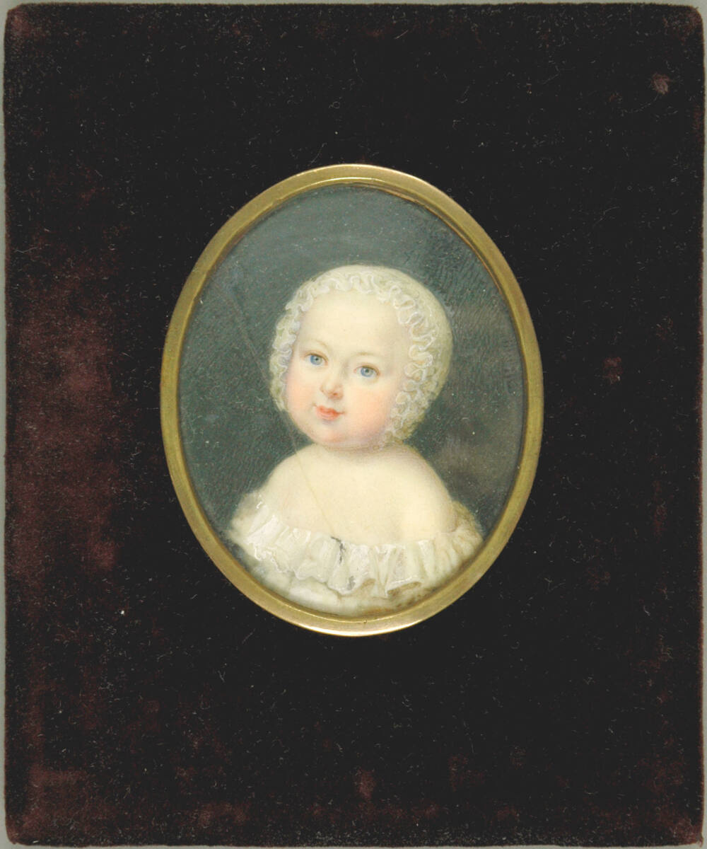 Anonym, Kleinkinderbrustbild nach links in Spitzenhäubchen und Rokokokleid