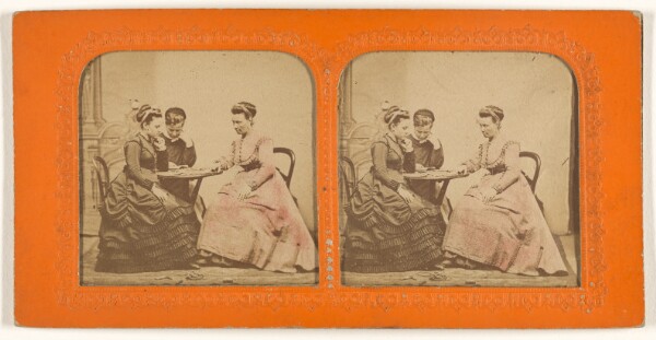 Unknown, [Three women at a table playing a game]