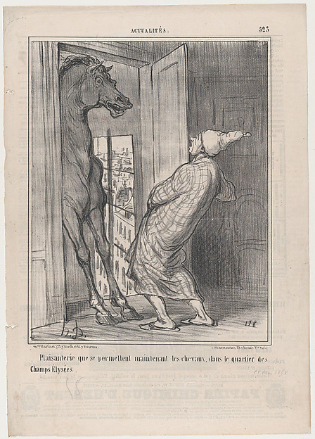 Honoré Daumier, Plaisanterie que se permettent maintenant les chevaux, dans le quatier des Champs-Élysées, No. 523 from series Actualités