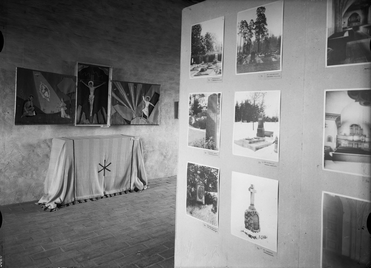 Paul Sandberg, "En del fotografiskt bildmaterial samt en altarprydnad för svenska kyrkan i Madura i Indien" på utställningen 'Nutida kyrkovård och kyrkokonst' i Rikssalens övre galleri, Uppsala slott