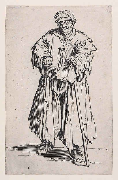 Jacques Callot, Le Mendiant Obèse aux Yeux Baissés (The Obese Beggar with Lowered Eyes), from "Les Gueux suite appelée aussi Les Mendiants, Les Baroni, ou Les Barons" (The Beggars, also called the Barons)
