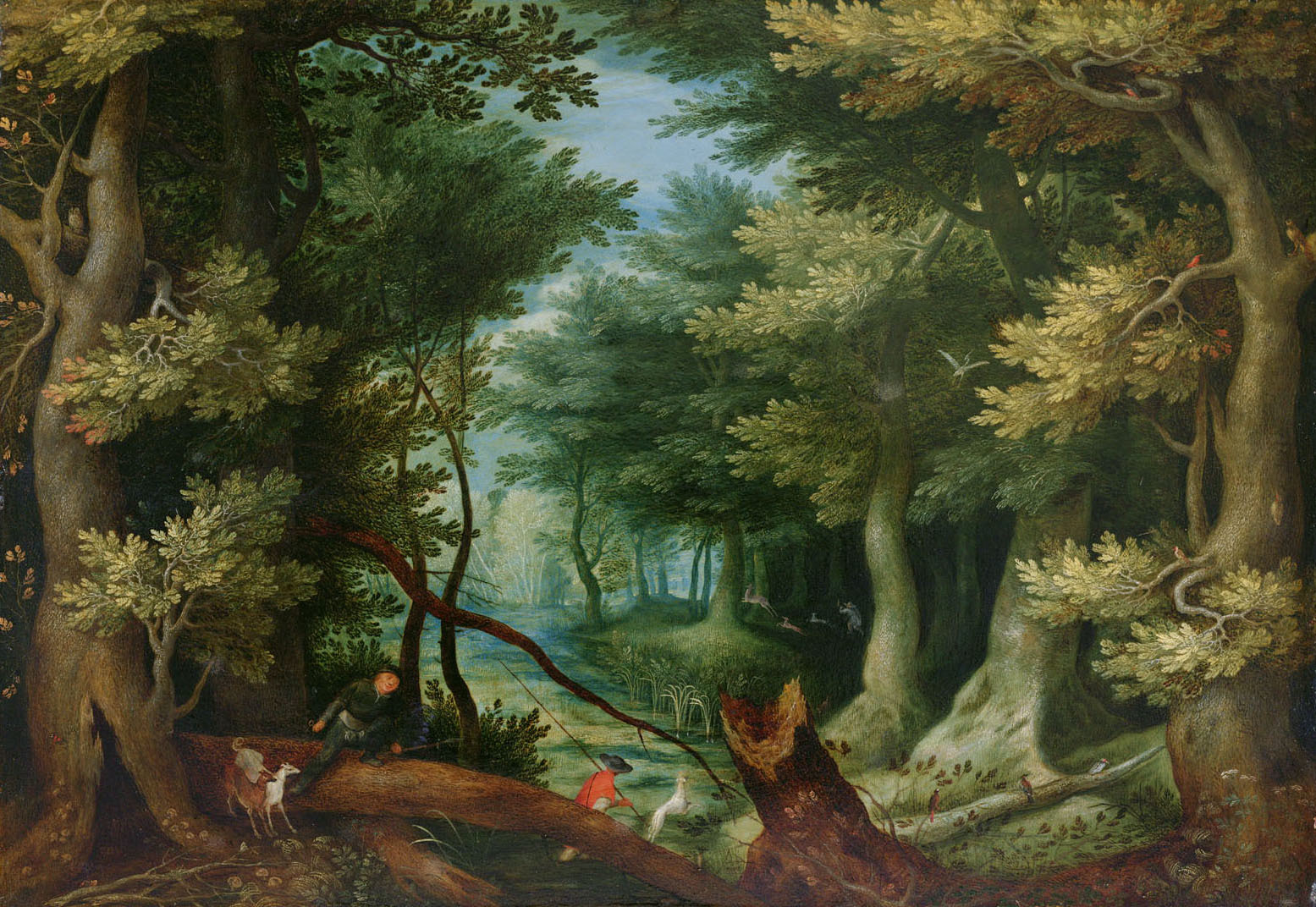 Jan Brueghel the Elder, Forest landscape with deer hunt